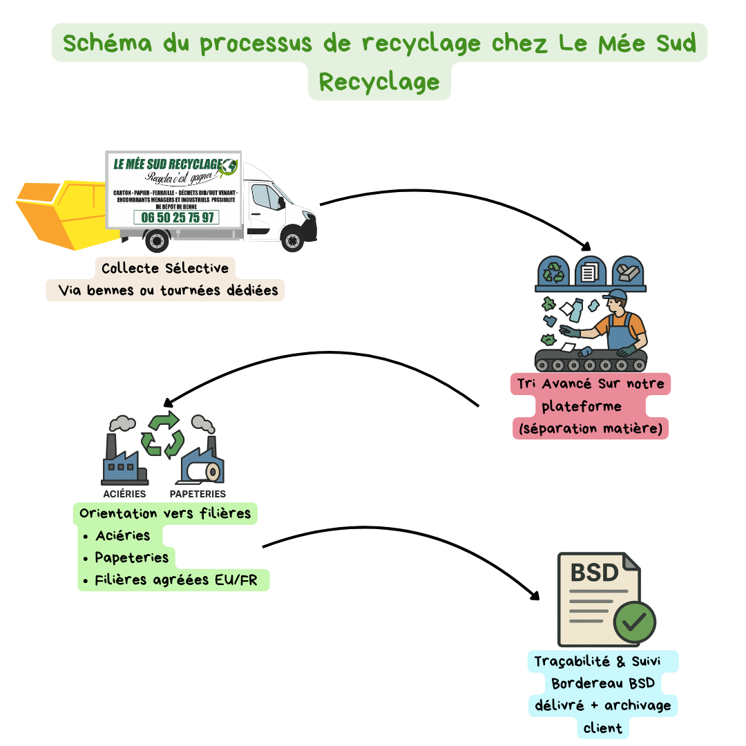Schéma du processus de recyclage chez Le Mée Sud Recyclage